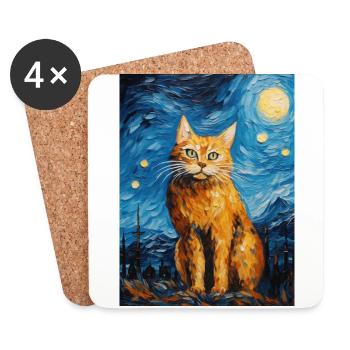 Lynx, Van Gogh, Starry Night, Animal, Big Cat - Coasters (set of 4) - white - Front