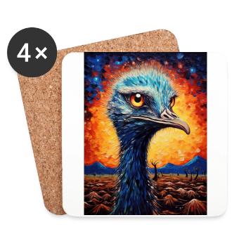 Ostrich, Van Gogh, Starry Night, Animal, Bird - Coasters (set of 4) - white - Front