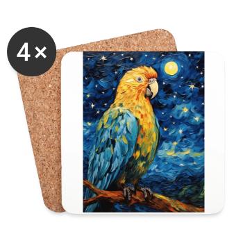 Parrot, Van Gogh, Starry Night, Animal, Bird - Coasters (set of 4) - white - Front
