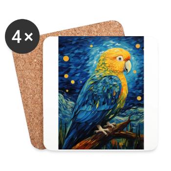 Parrot, Van Gogh, Starry Night, Animal, Bird - Coasters (set of 4) - white - Front
