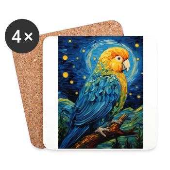Parrot, Van Gogh, Starry Night, Animal, Bird - Coasters (set of 4) - white - Front