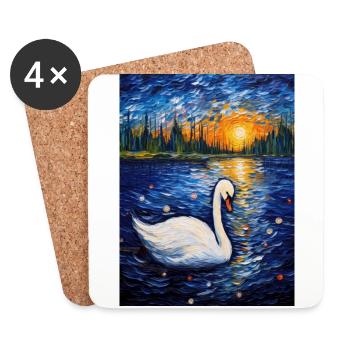 Swan, Van Gogh, Starry Night, Animal, Bird - Coasters (set of 4) - white - Front