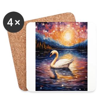 Swan, Van Gogh, Starry Night, Animal, Bird - Coasters (set of 4) - white - Front