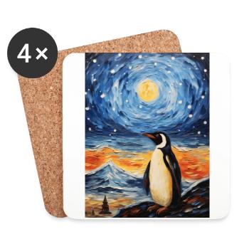 penguin, van gogh, starry night, animal, bird - Coasters (set of 4) - white - Front