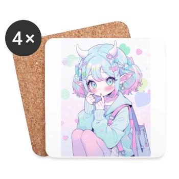 elf, anime, girl, otaku, kawaii, cute - Coasters (set of 4) - white - Front