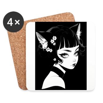 anime, fille, cadeau, otaku, manga, horreur - Dessous de verre (lot de 4) - blanc - Devant