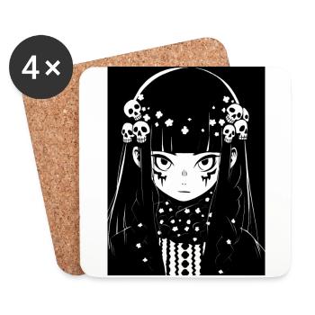 anime, fille, cadeau, otaku, manga, horreur - Dessous de verre (lot de 4) - blanc - Devant