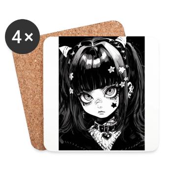 anime, fille, cadeau, otaku, manga, horreur - Dessous de verre (lot de 4) - blanc - Devant
