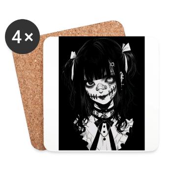 anime, fille, cadeau, horreur - Dessous de verre (lot de 4) - blanc - Devant
