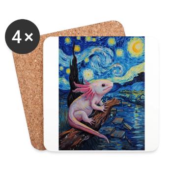 Axolotl Van Gogh Style Starry Night - Coasters (set of 4) - white - Front