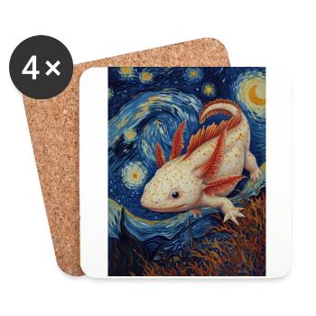 Axolotl, Van Gogh, Style, Starry Night - Coasters (set of 4) - white - Front