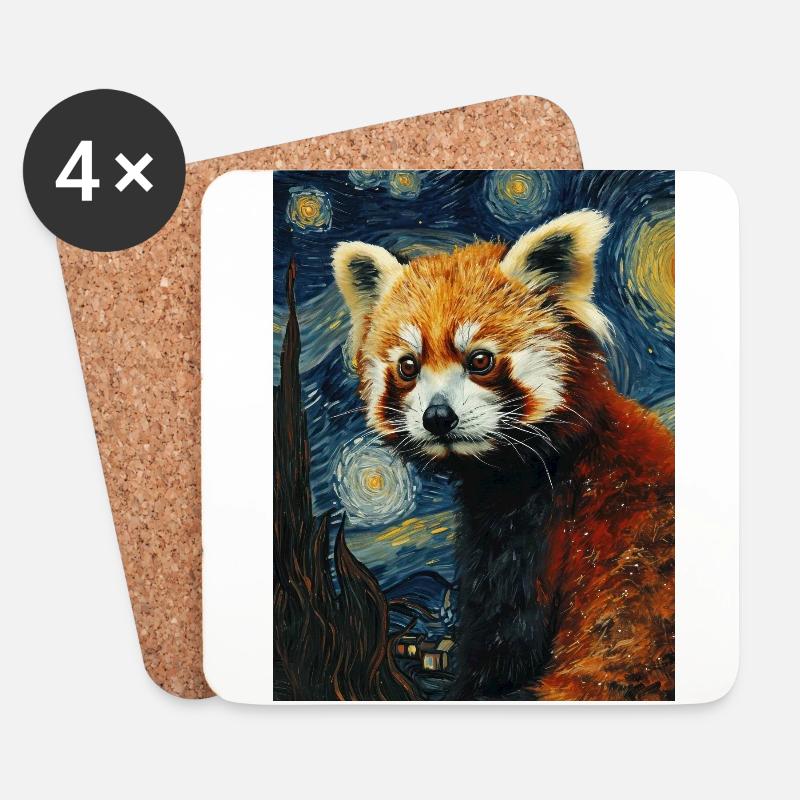roter panda, van gogh, style - Untersetzer (4er-Set) - Weiß