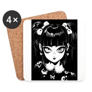 anime, fille, cadeau, otaku, manga, horreur - Dessous de verre (lot de 4) - blanc - Devant