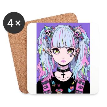 Anime, Fille, Cadeau - Dessous de verre (lot de 4) - blanc - Devant