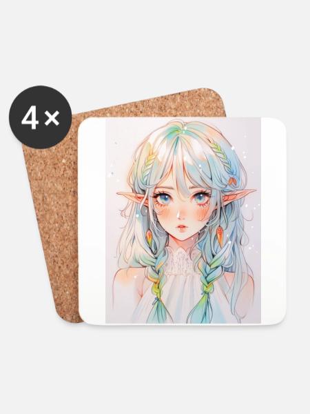 anime, anime girl, anime mädchen, elfe - Untersetzer (4er-Set) - Weiß