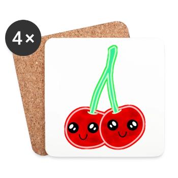 Cherries Cherry Fruits Retro Vintage 70's Geisha - Coasters (set of 4) - white - Front