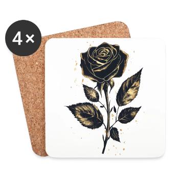 Schwarze Goldene Rose - Untersetzer (4er-Set) - Weiß - Vorne