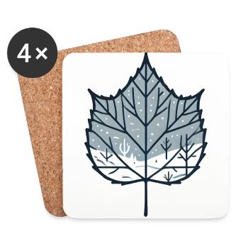 Blatt mit Winterlandschaft - Untersetzer (4er-Set) - Weiß - Vorne
