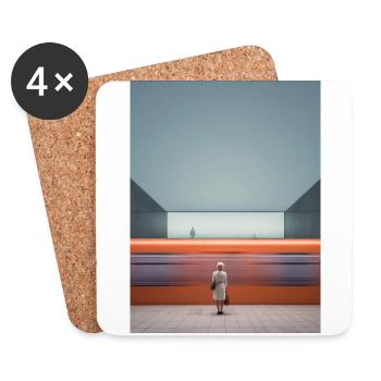 Woman in Striped Dress Waiting - Coasters (set of 4) - white - Front
