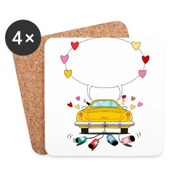 Hochzeitsauto mit Sprechblase in Gelb - Untersetzer (4er-Set) - Weiß - Vorne