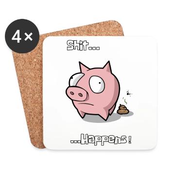 Cochon piggy sow shit arrive idée cadeau - Dessous de verre (lot de 4) - blanc - Devant