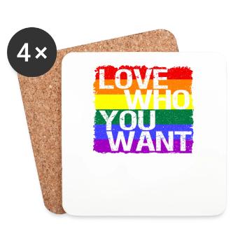 Love who you want Flagge LGBT LGBTQ Shirt Gay - Untersetzer (4er-Set) - Weiß - Vorne