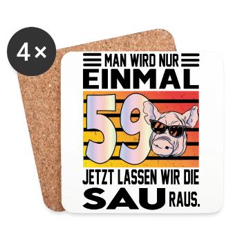 Geburtstag Sau rauslassen Alter Jahre 59 - Untersetzer (4er-Set) - Weiß - Vorne