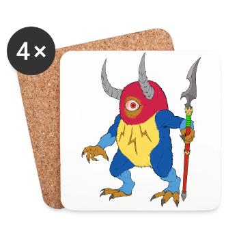 Einäugiges Fantasy Monster mit Hörnern und Speer - Untersetzer (4er-Set) - Weiß - Vorne