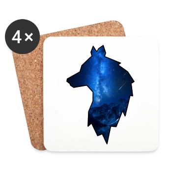 Milky way in the black contour of the wolf - Coasters (set of 4) - white - Front