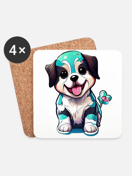 Mignonnerie sous forme de chien. Vigoureux et vibrant - Dessous de verre (lot de 4) - blanc
