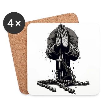 Prier les mains avec le chapelet - Dessous de verre (lot de 4) - blanc - Devant