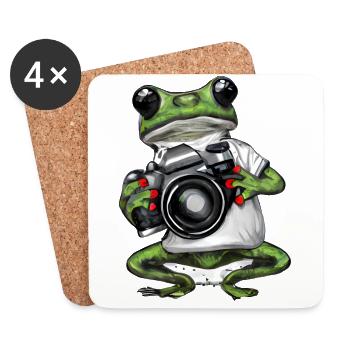 Grenouille avec caméra - Dessous de verre (lot de 4) - blanc - Devant
