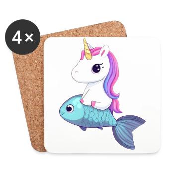 La licorne monte sur le poisson - Dessous de verre (lot de 4) - blanc - Devant