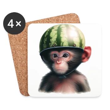 Singe à la pastèque - Dessous de verre (lot de 4) - blanc - Devant