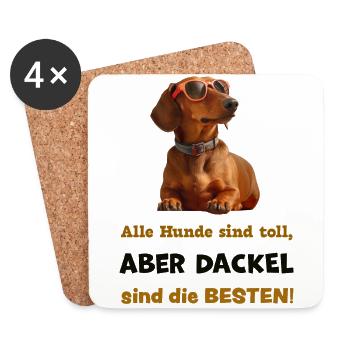 Dackel sind die BESTEN! Teckel mit Sonnenbrille - Untersetzer (4er-Set) - Weiß - Vorne