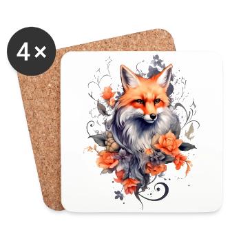 Fuchs und Blumen - Untersetzer (4er-Set) - Weiß - Vorne