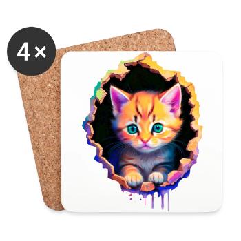Chaton orange sortant de l'intérieur - Dessous de verre (lot de 4) - blanc - Devant