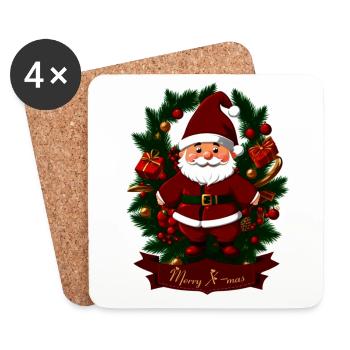 Sticker Santa Claus framed by fir branches - Coasters (set of 4) - white - Front
