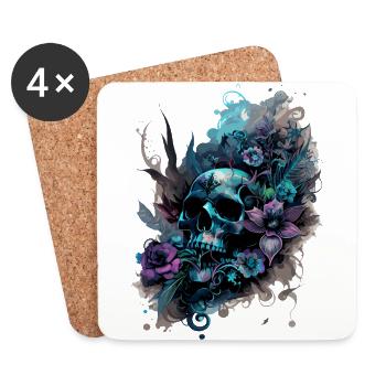 Crâne humain et fleurs 39 - Dessous de verre (lot de 4) - blanc - Devant