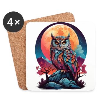 MYSTIQUE AU CLAIR DE LUNE : LA VEILLÉE NOCTURNE D’UN HIBOU COLORÉ - Dessous de verre (lot de 4) - blanc - Devant
