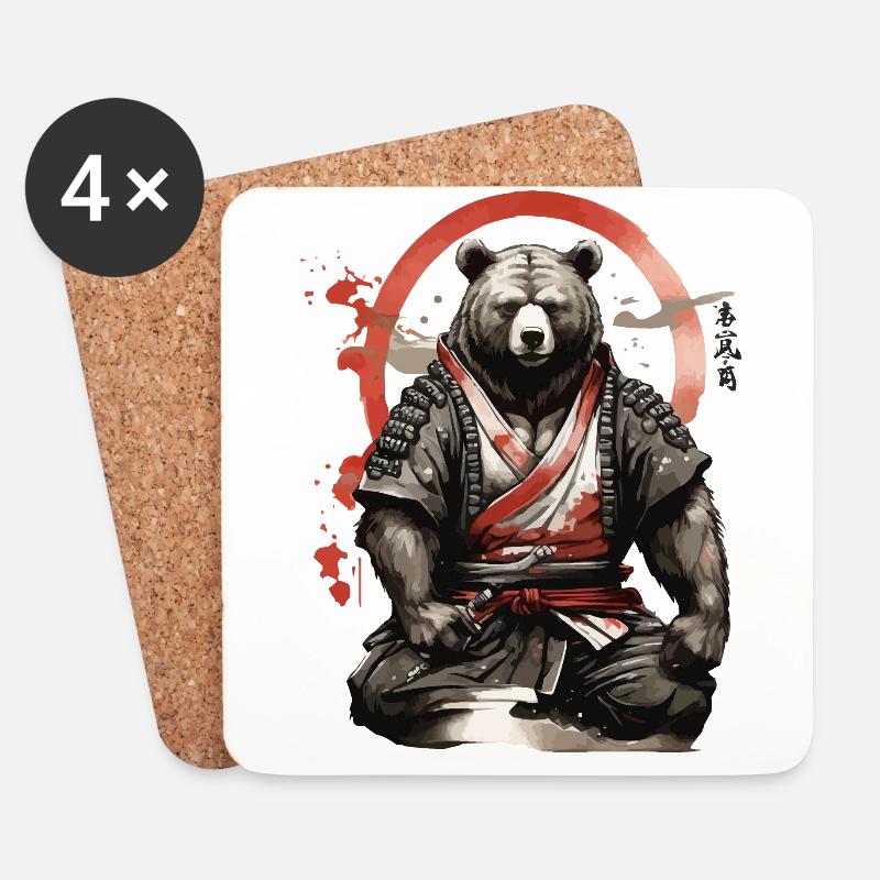 Samurai-Bär: Die Kraft der Natur und der Kampfgeist - Untersetzer (4er-Set) - Weiß