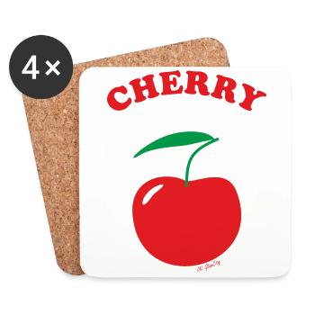 Cherry, cherry, lettering - Coasters (set of 4) - white - Front