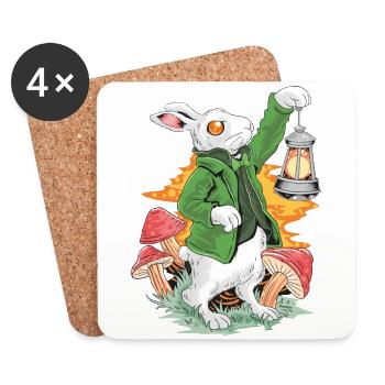 Hase mit Lampe und grünem Jacket - Untersetzer (4er-Set) - Weiß - Vorne