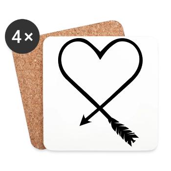 Coeur symbole ligne de flèche - Dessous de verre (lot de 4) - blanc - Devant
