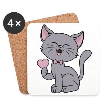 Chat Drôle Cœur Chats Amour Couples Saint-Valentin - Dessous de verre (lot de 4) - blanc - Devant
