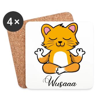 Auszeit Durchatmen Wusaaa Katze - Untersetzer (4er-Set) - Weiß - Vorne