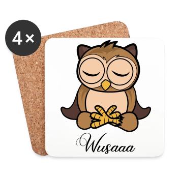 Auszeit Durchatmen Wusaaa Eule - Untersetzer (4er-Set) - Weiß - Vorne