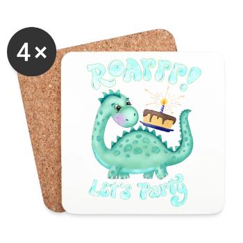 Dinosaures: Fête! Bon anniversaire - Dessous de verre (lot de 4) - blanc - Devant