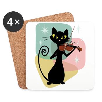 Retro Geigenspieler Black Mid Century Cat - Untersetzer (4er-Set) - Weiß - Vorne
