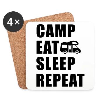 Camp Eat Sleep Repeat motorhome in black - Coasters (set of 4) - white - Front